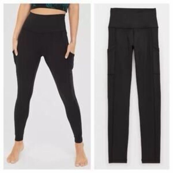 aerie Pants - OFFLINE BY AERIE Women’s Black High Rise The Hugger Pocket Legging Size Small